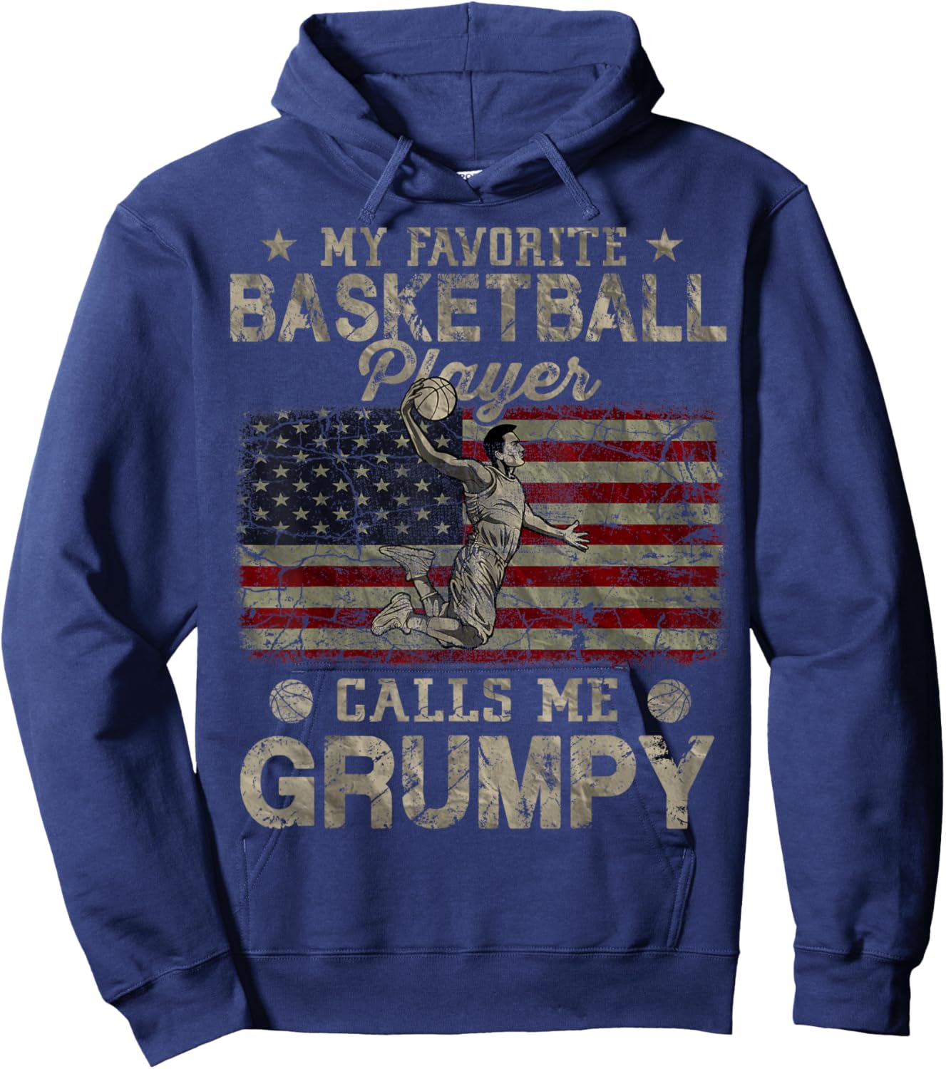 My Favorite Basketball Player Calls Me Grumpy USA Flag Hoodie - Hoodie | Navy