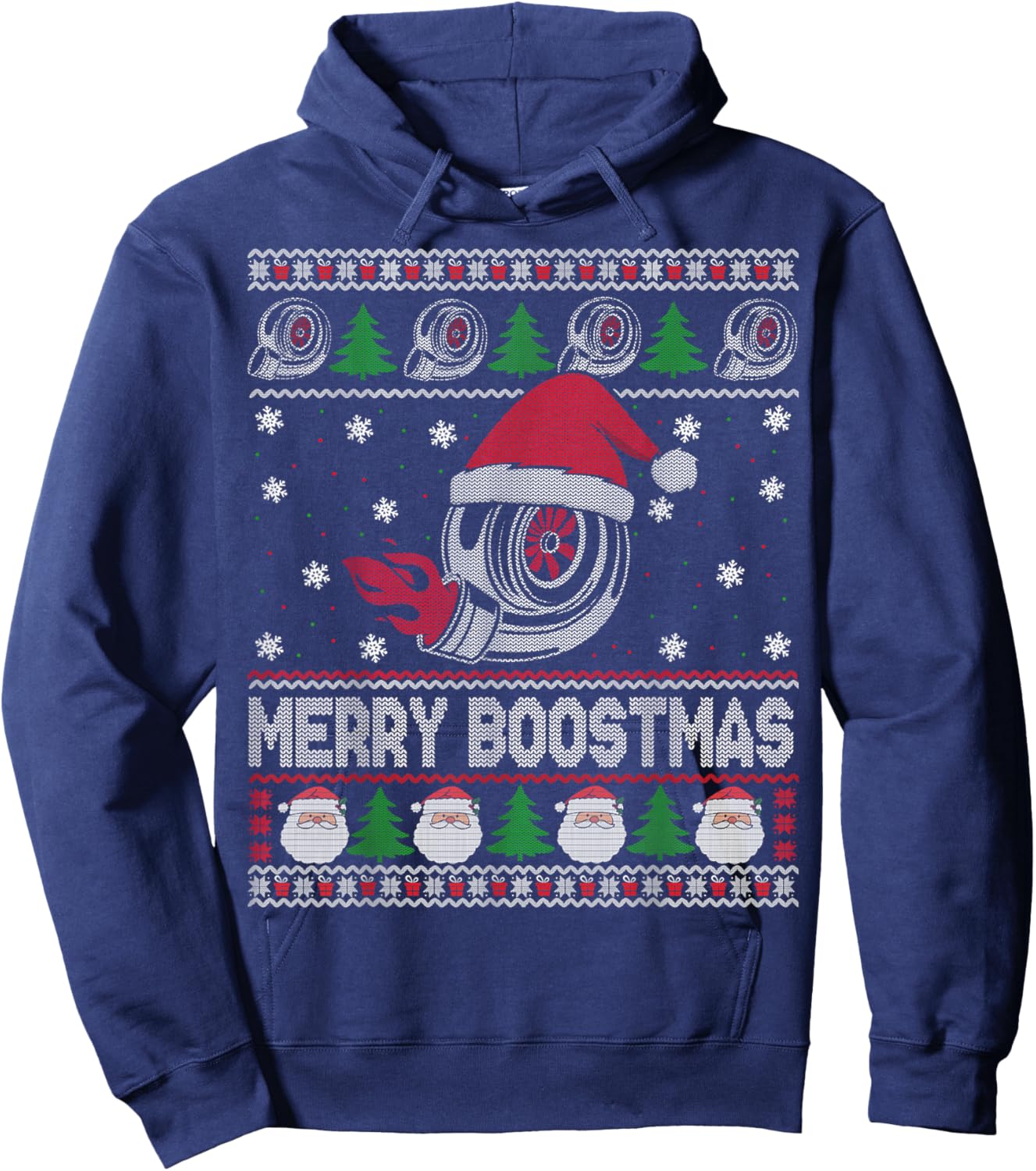 Merry Boostmas Turbo Christmas Vintage Ugly Xmas Sweater Hoodie - Hoodie | Navy