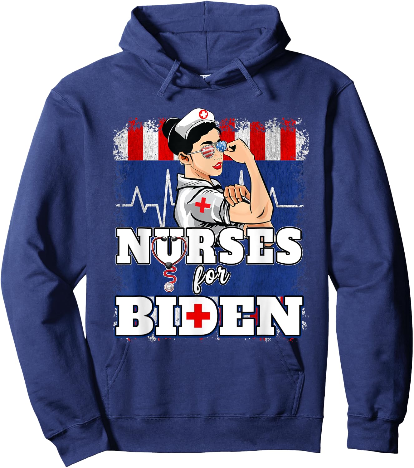 Nurses For Biden US Flag Vote Democrat Healthcare Nurses Hoodie - Hoodie | Navy