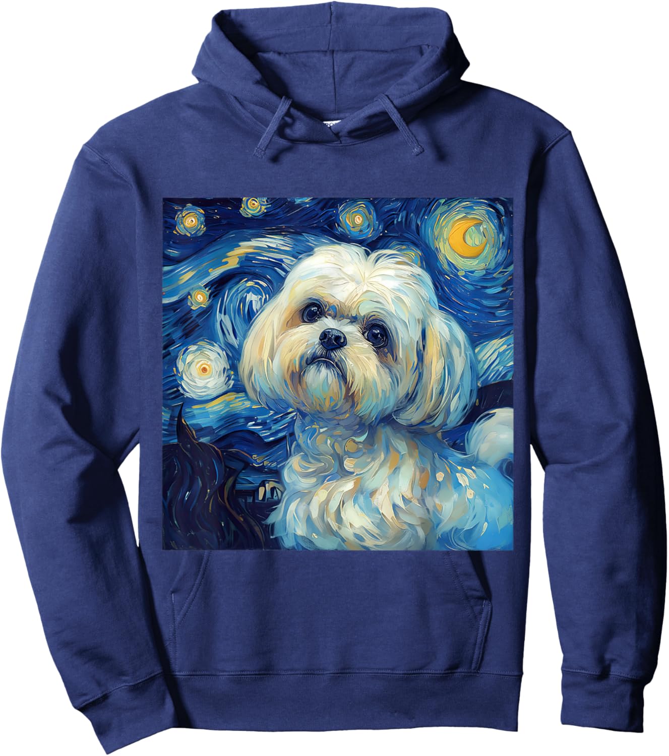 Maltese Dog Starry Night Vincent Van Gogh Painting Hoodie - Hoodie | Navy