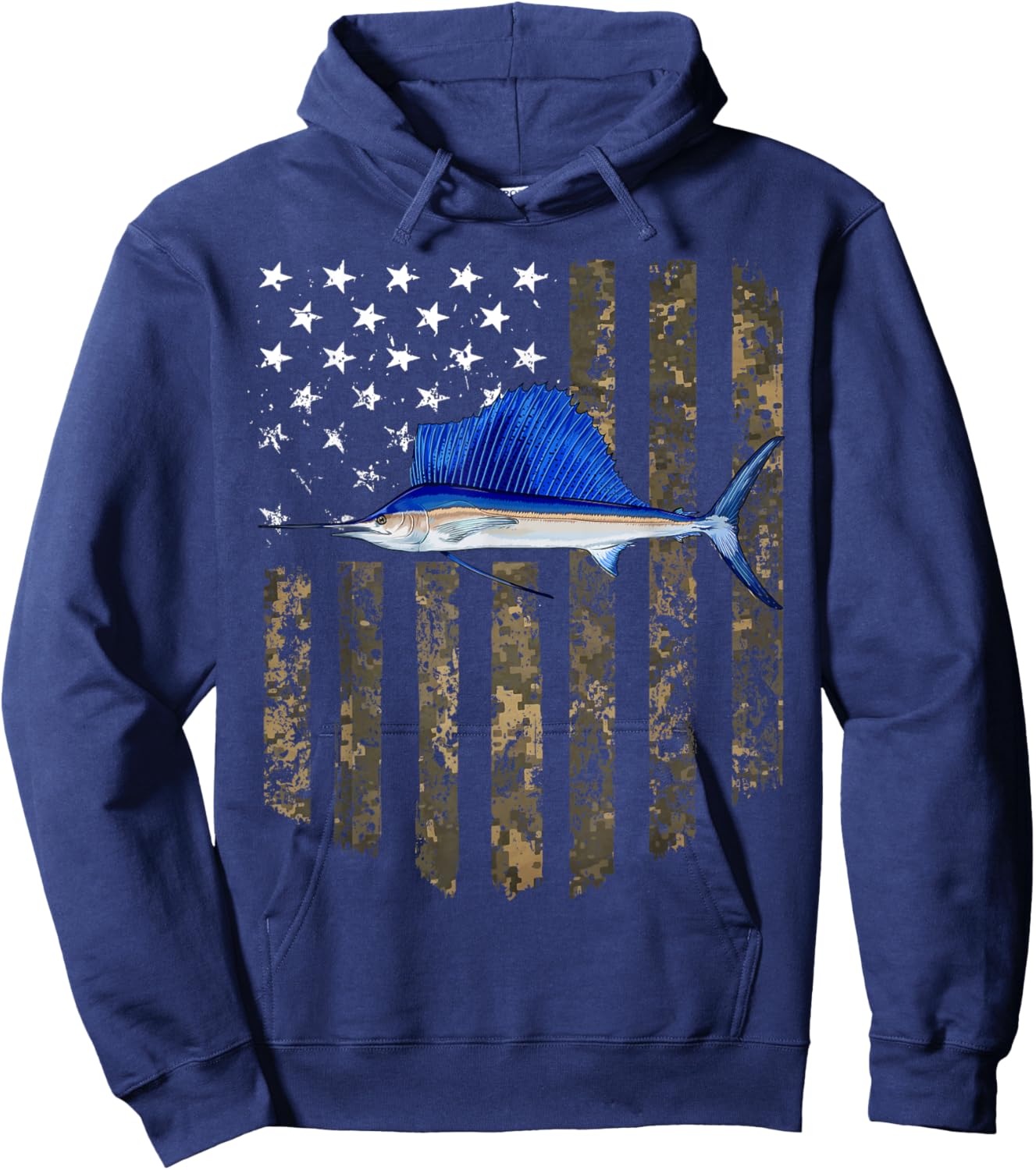 Camo American Flag Sailfish Fishing 4th Of July Men Hoodie - Hoodie | Navy