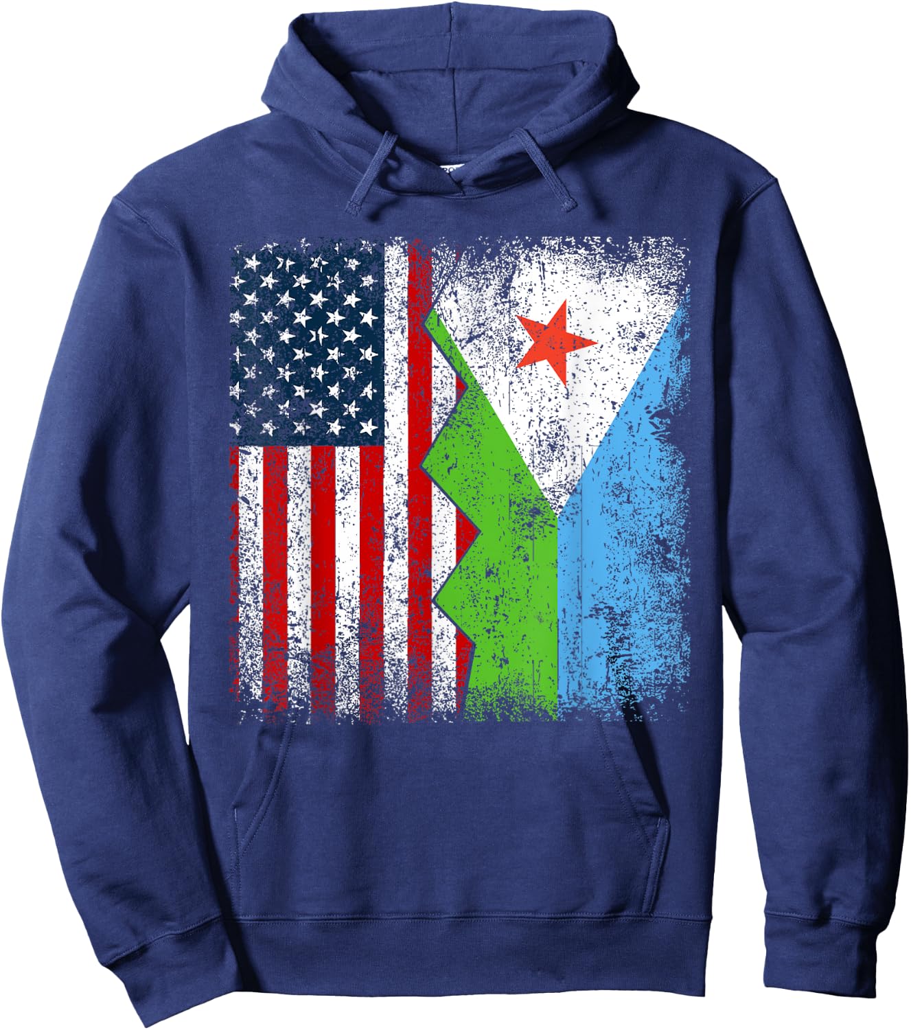 Djiboutian Roots | Half American Flags | America Djibouti Hoodie - Hoodie | Navy