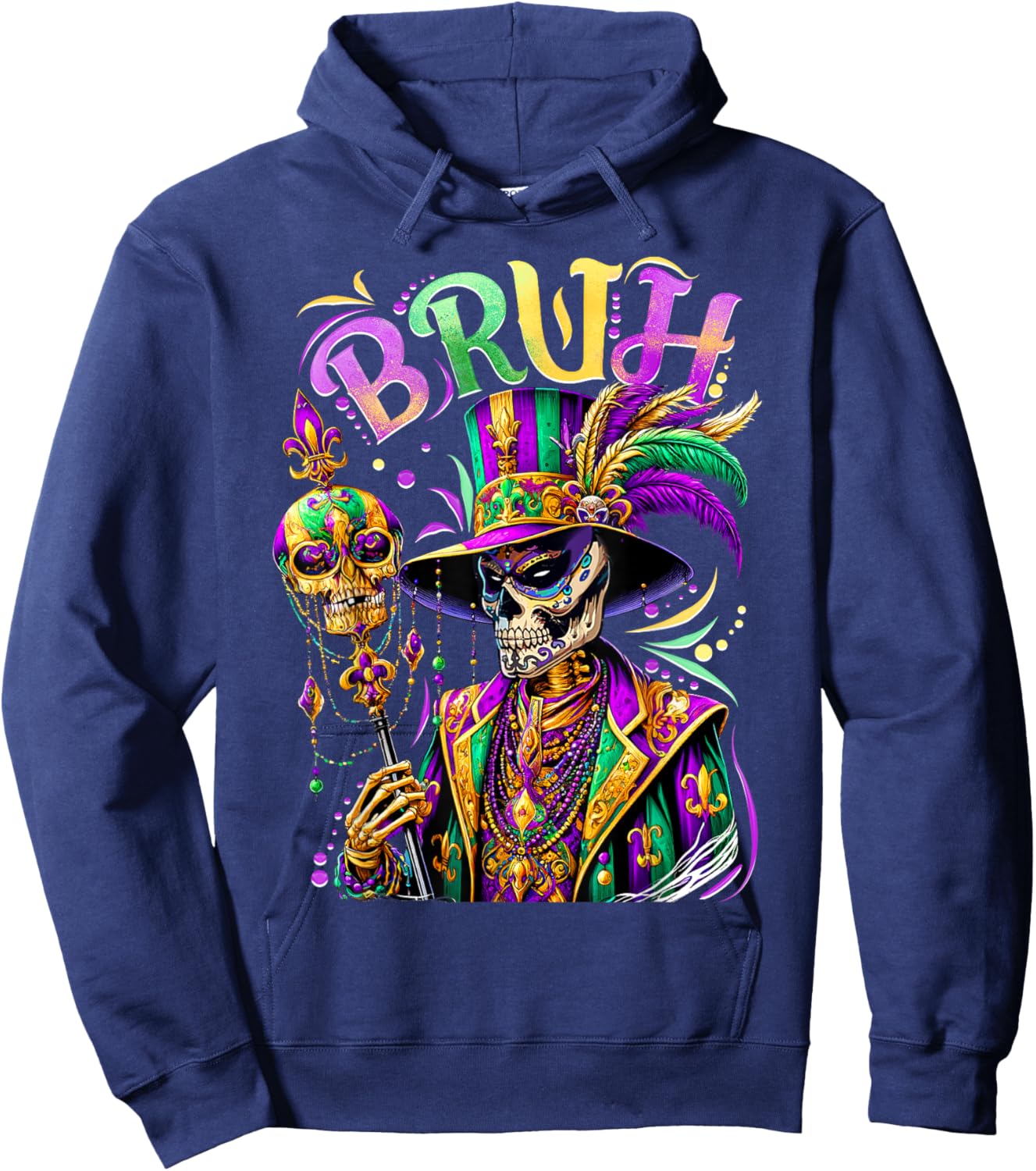 BRUH Mardi Gras Doctor New Orleans Skeleton Mardi Gras Skull Hoodie - Hoodie | Navy