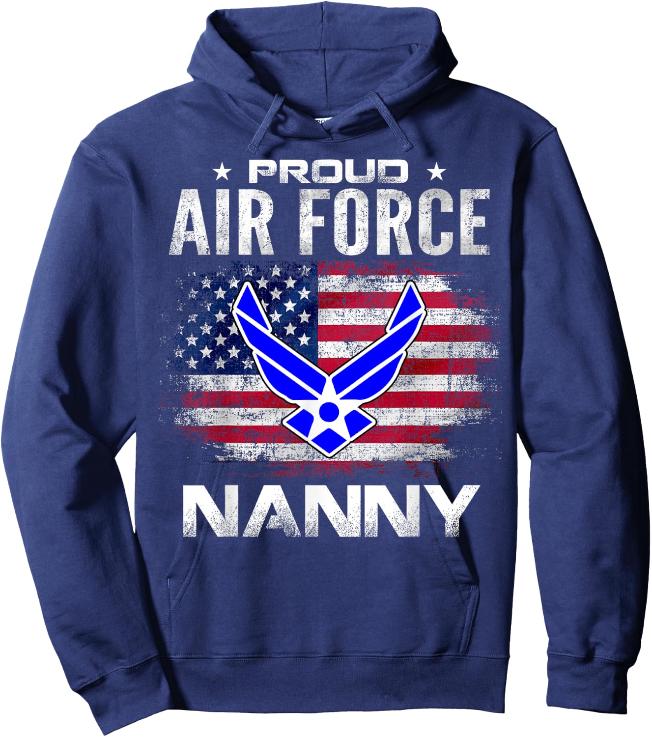 Proud Air Force Nanny With American Flag Gift Veteran Hoodie - Hoodie | Navy