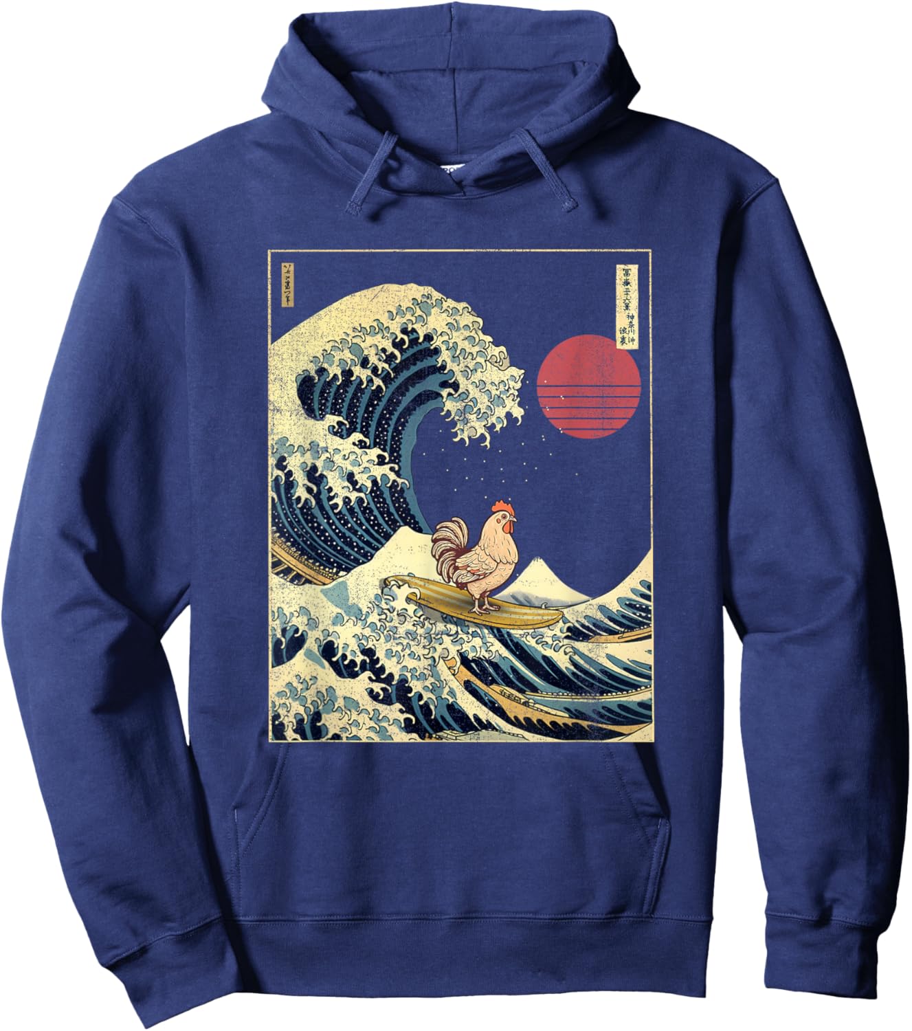 Rooster Kanagawa Wave Funny Surf Animal Hoodie - Hoodie | Navy