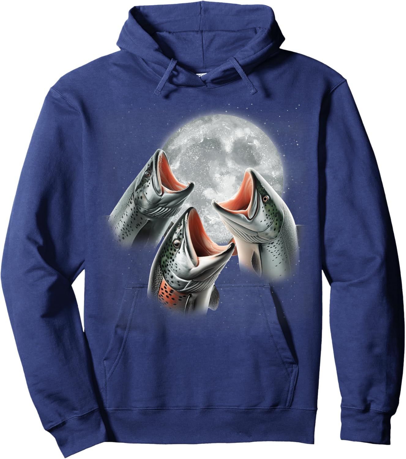 3 Salmon Fish Howling At The Moon Funny Salmon Fishing Lover Hoodie - Hoodie | Navy
