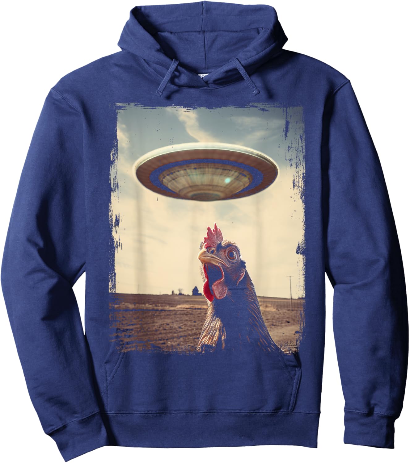 Funny Weird Chicken UFO Weirdcore Alien Believer Farmer Hoodie - Hoodie | Navy