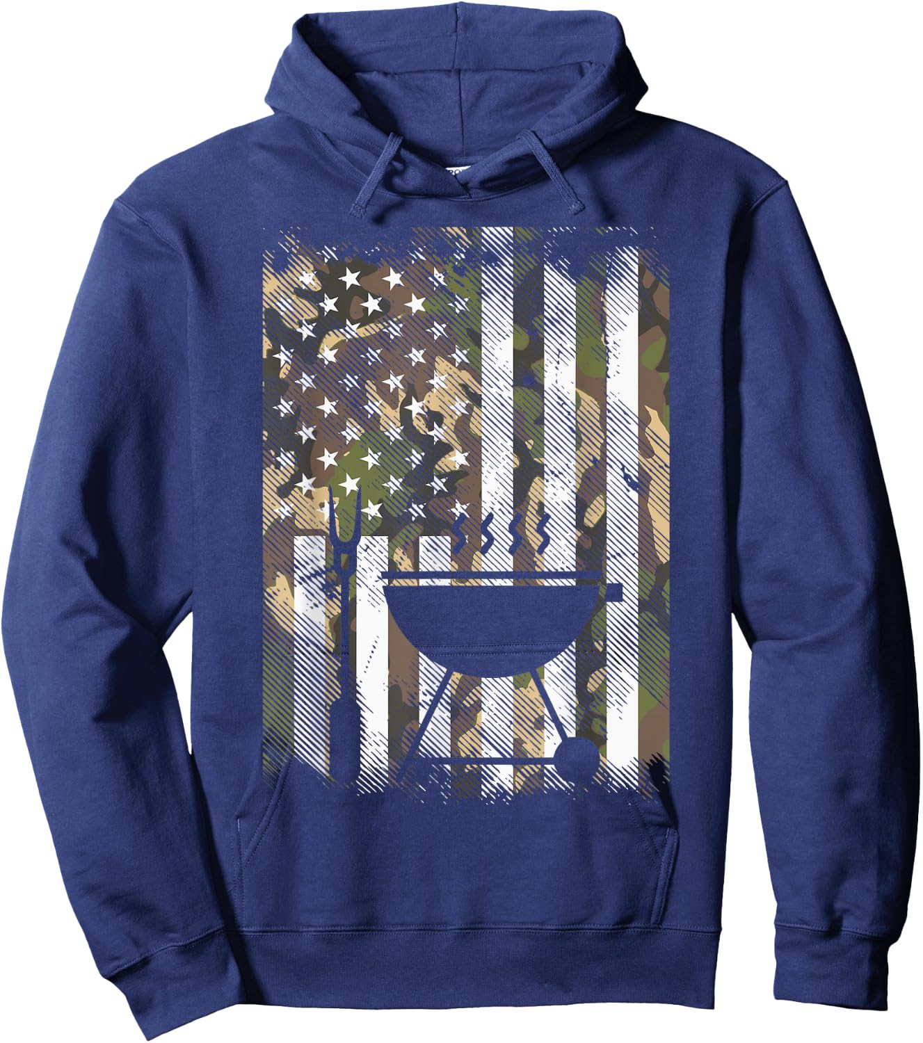 Camo US Flag Bbq Grill Vintage Grilling Smoking Patriotic Hoodie - Hoodie | Navy