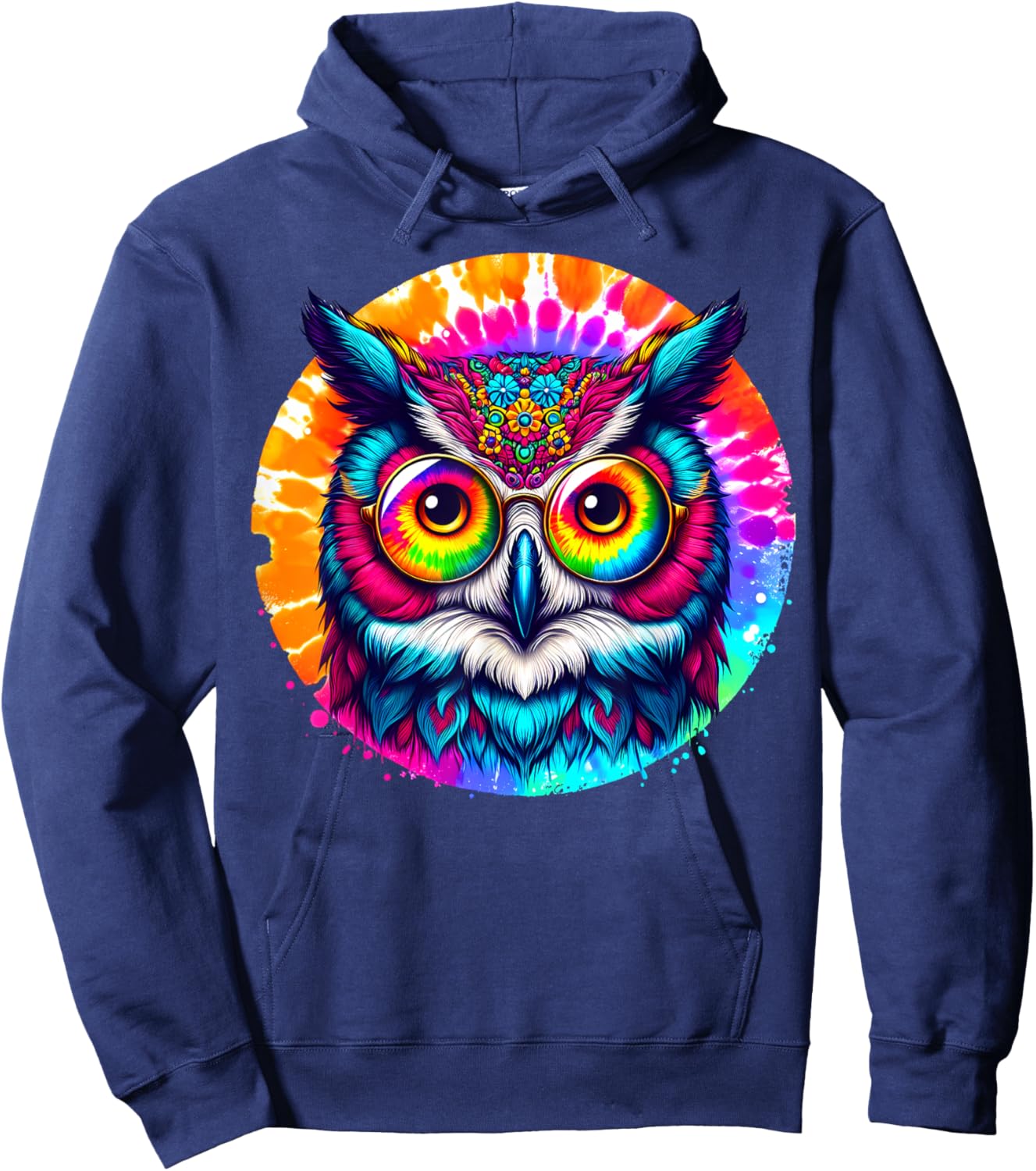 Cool Tie Dye Owl Sunglasses Bird Graphic Illustration Art Hoodie - Hoodie | Navy