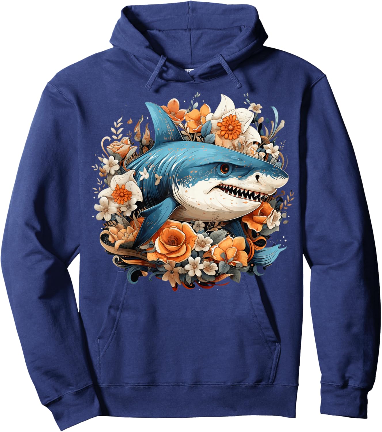 Shark Flowers Hoodie - Hoodie | Navy