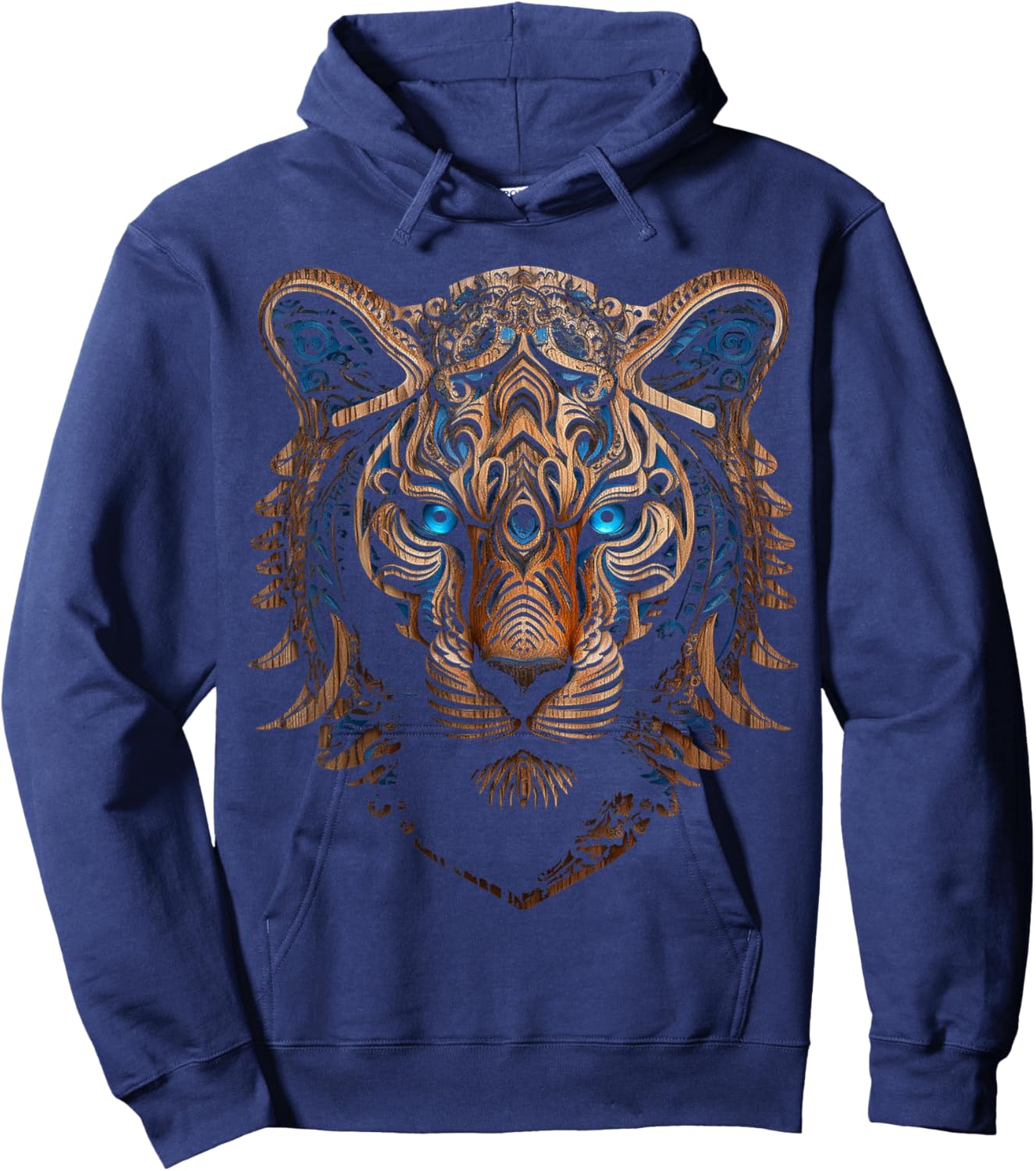 Tiger Sculpture Blue Eyes Animal Art Portrait Graphic Tiger Hoodie - Hoodie | Navy