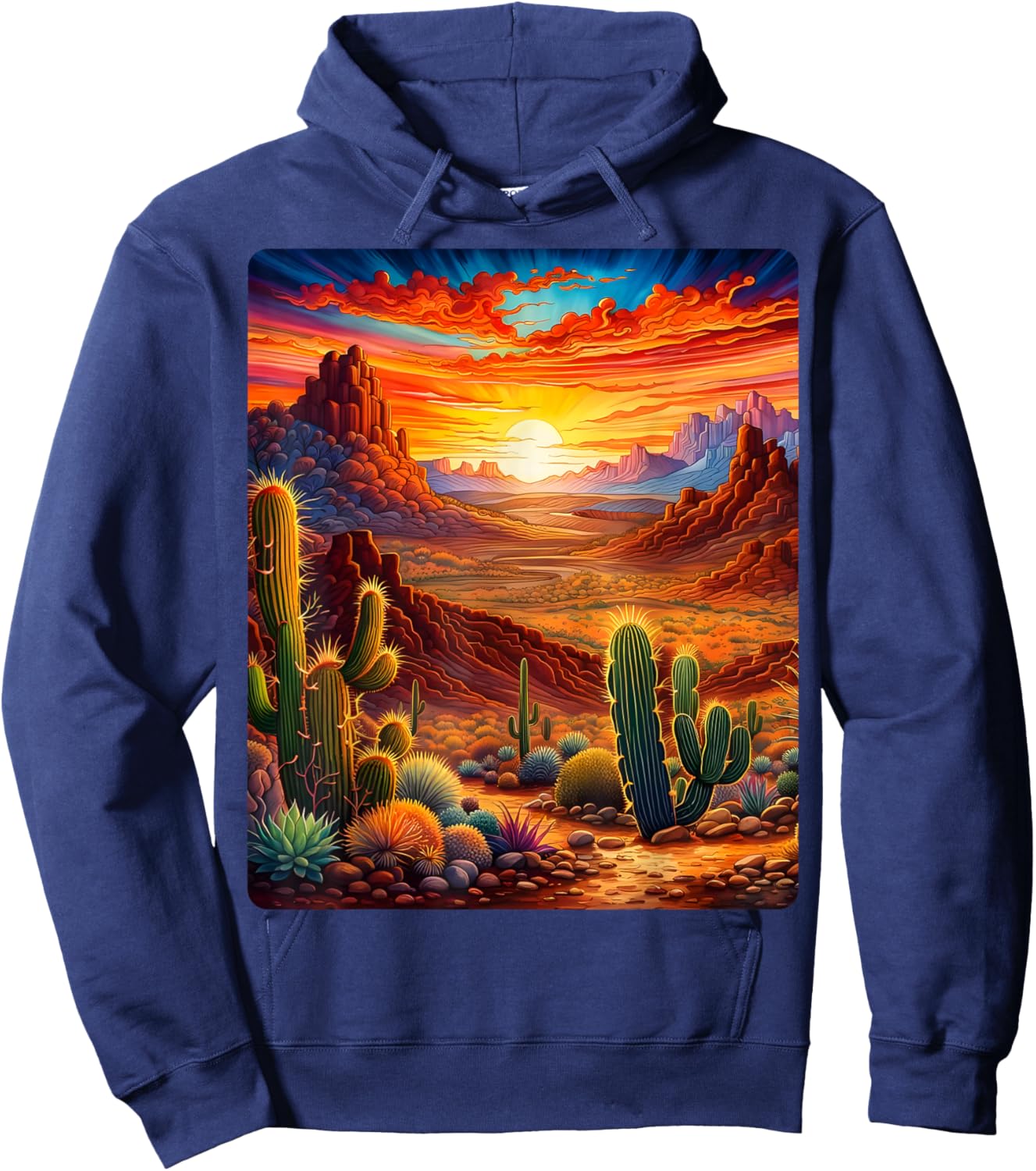 Valley Desert Sunset Sunrise Cactus Mountains Nature Clouds Hoodie - Hoodie | Navy