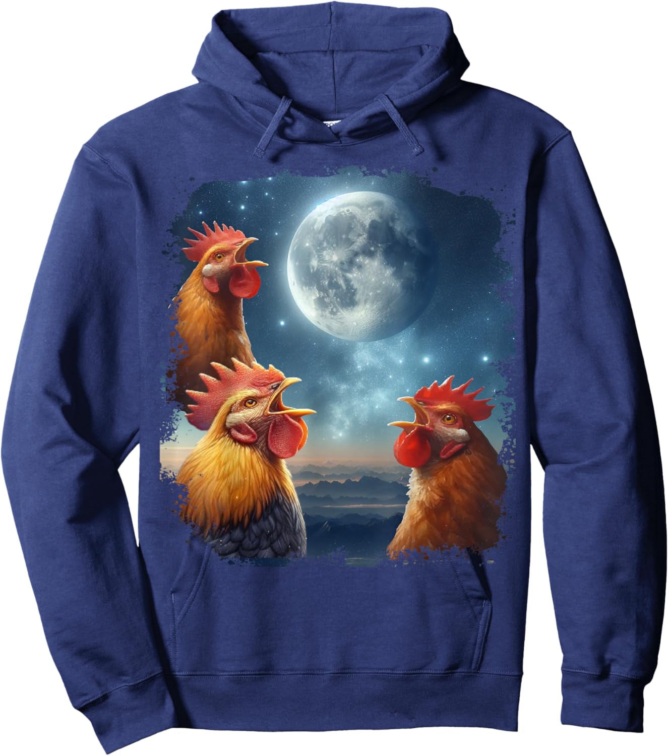 3 Chicken Moon, Funny 3 Chicken Howling Like Wolves Hoodie - Hoodie | Navy