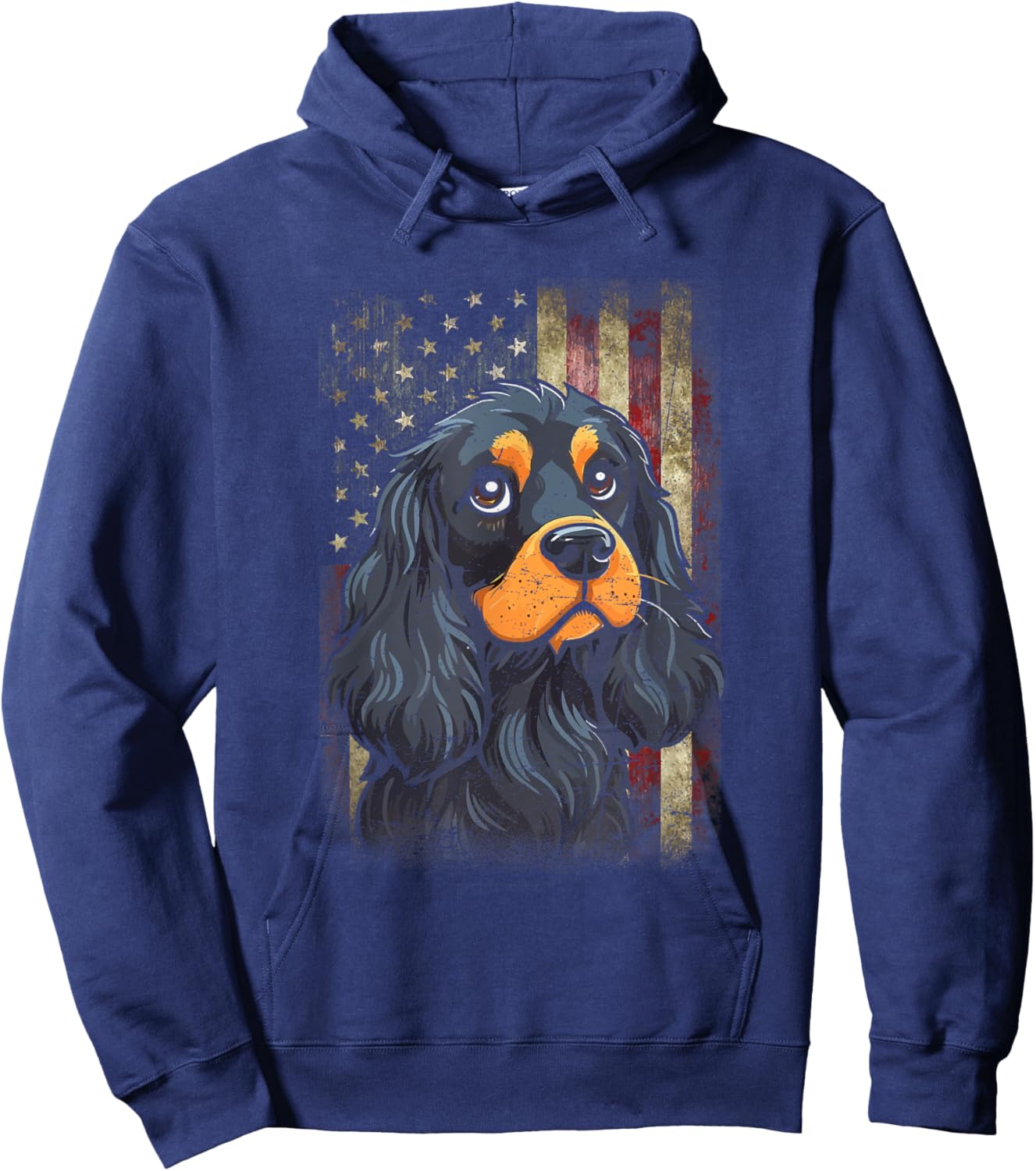 Patriotic Black And Tan Cocker Spaniel Flag USA Dog Lover Men Women Hoodie - Hoodie | Navy