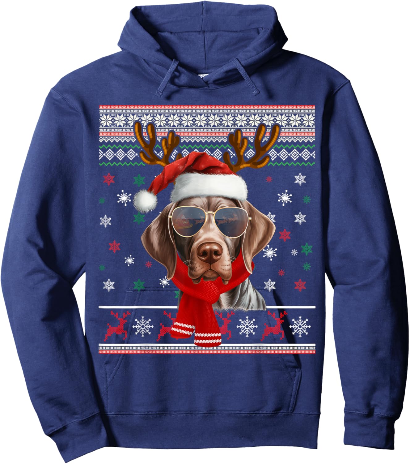 German Shorthaired Pointer Christmas Ugly Sweater Xmas Dog Hoodie - Hoodie | Navy