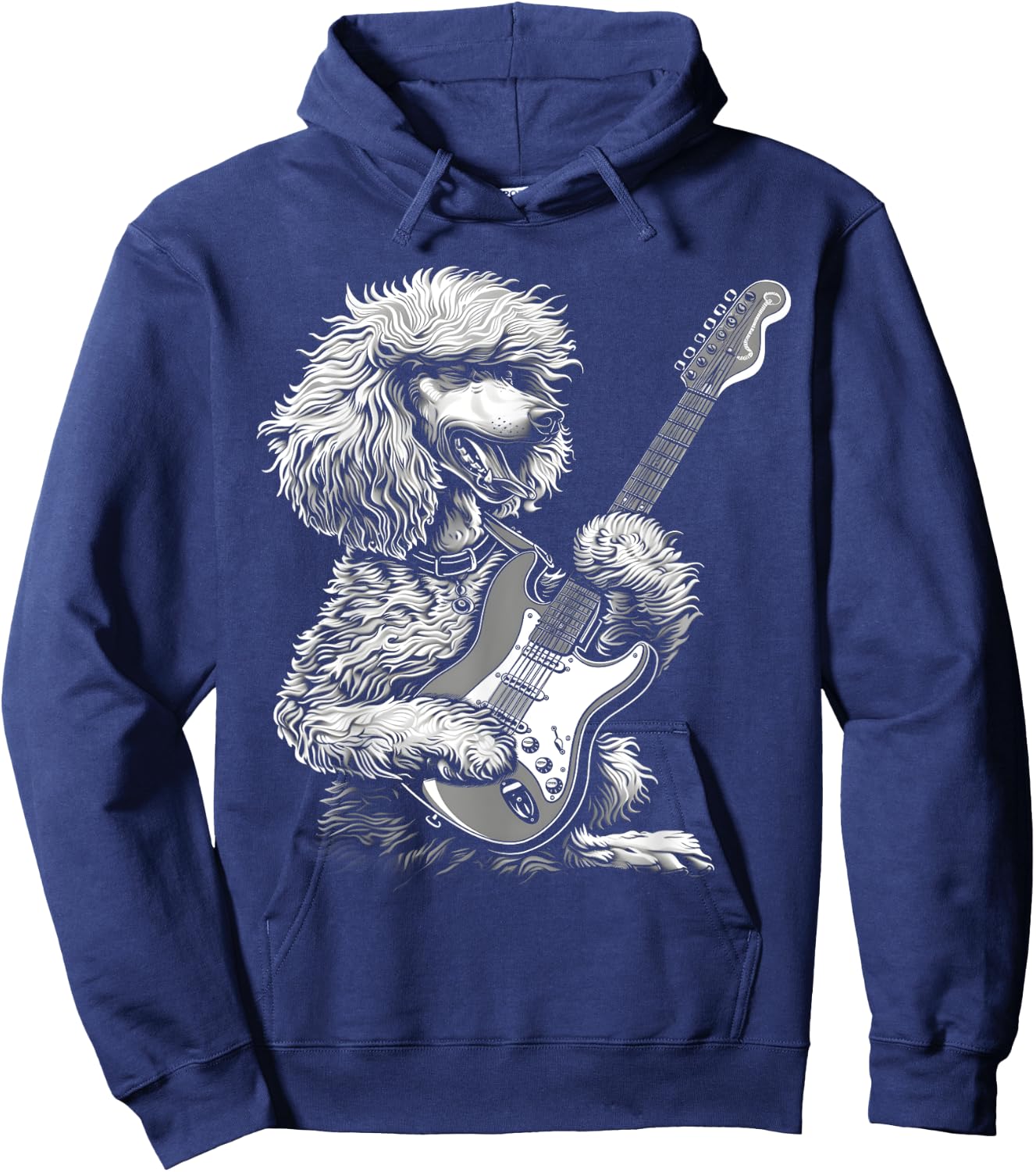 Funny Poodle Dog Playing Electric Guitar Rock Dog Dad Hoodie - Hoodie | Navy