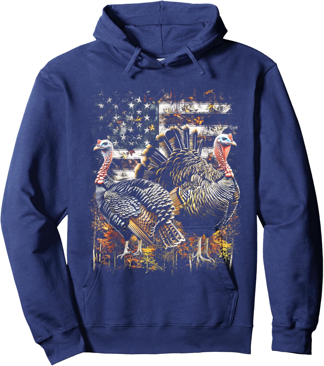 Beautiful Wild Turkey Hunting Camo American Flag Hoodie - Hoodie | Navy