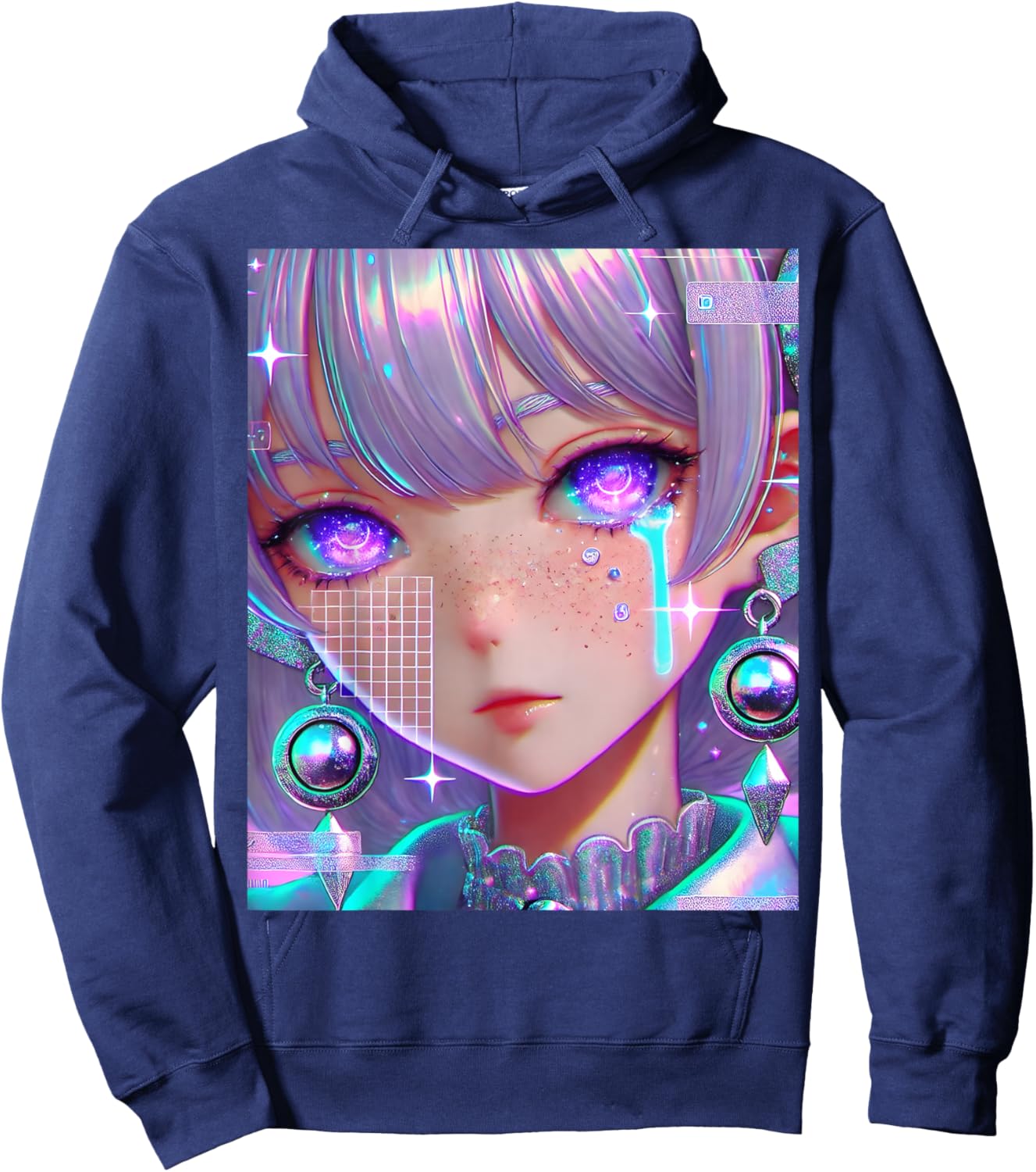 Anime Girl Vaporwave Egirl Aesthetic Japanese Otaku Hoodie - Hoodie | Navy