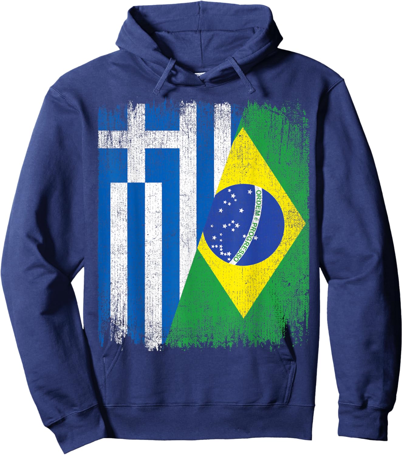 Half Greece Brazil Flag Greek Brazilian Pride Roots Hoodie - Hoodie | Navy
