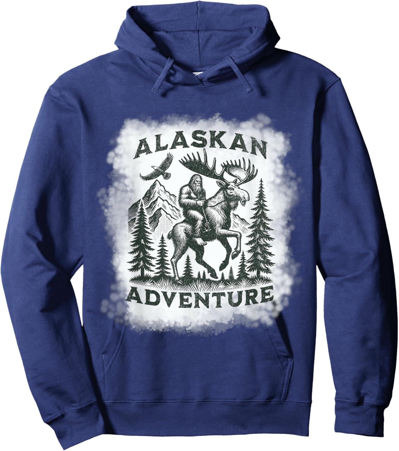Alaskan Adventure Bigfoot Riding Moose Funny Outdoor Alaska Hoodie - Hoodie | Navy