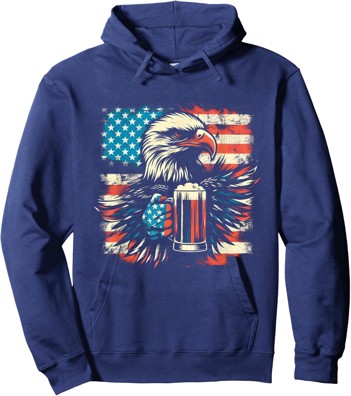 Bald Eagle Beer American Flag - Patriotic USA Beer Lover Men Hoodie - Hoodie | Navy