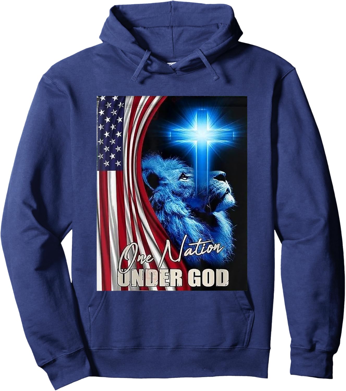One Nation under God American Flag Lion Hoodie - Hoodie | Navy