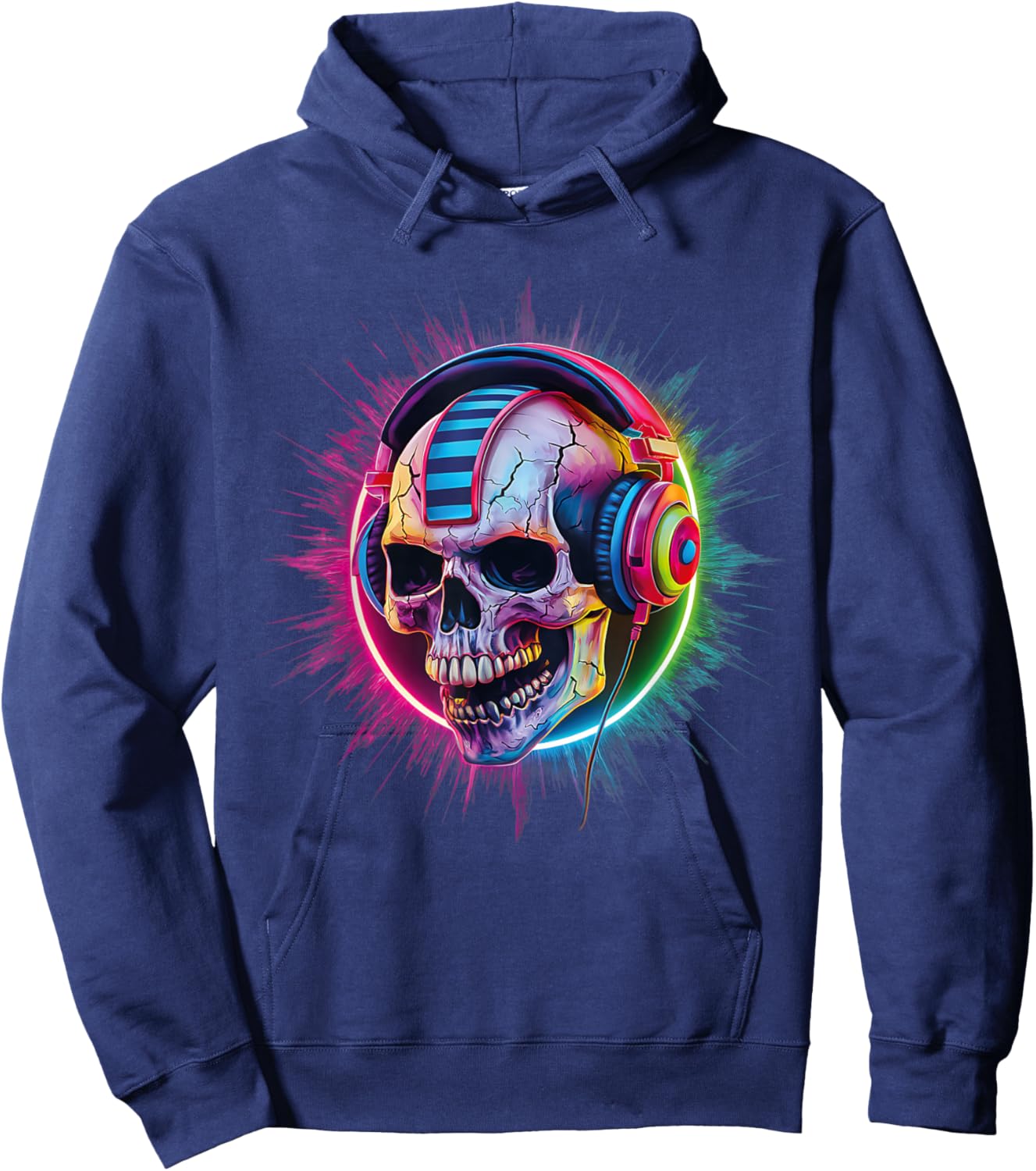 Skull Wearing Headphones Gamer Skeleton Gaming Graffiti Hoodie - Hoodie | Navy