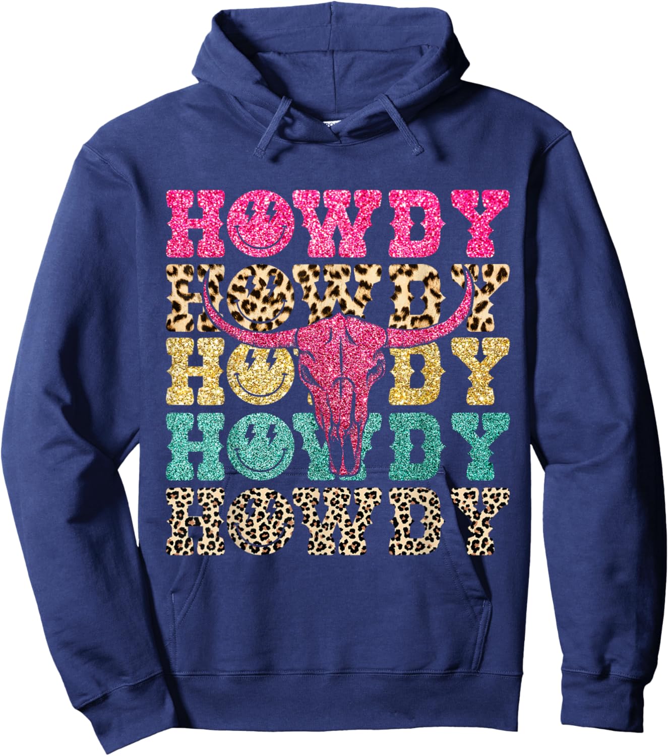 Howdy Smile Face Rodeo Western Country Southern Cowgirl Hoodie - Hoodie | Navy