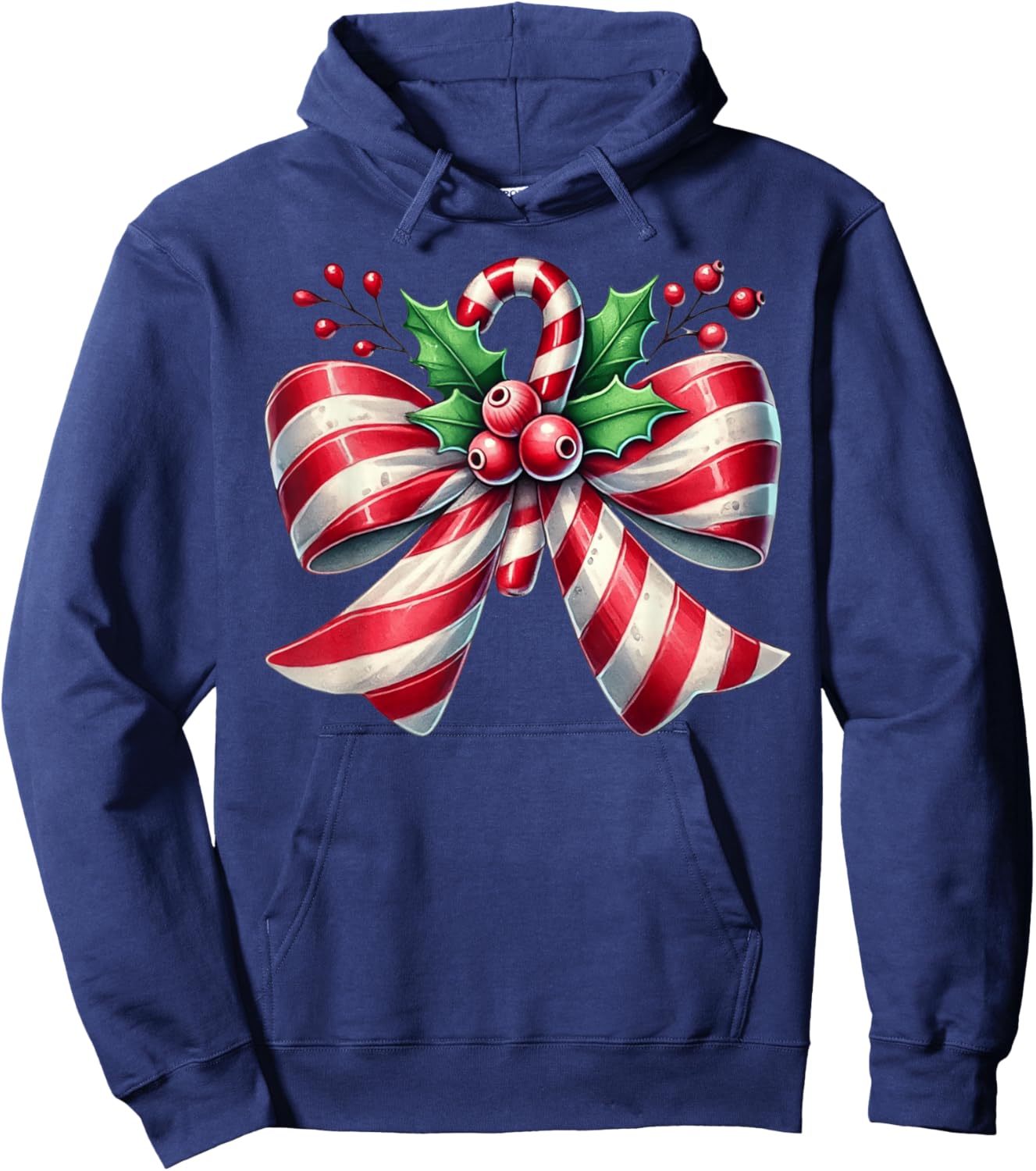 Cute Bow Candy Cane Coquette Christmas Hoodie - Hoodie | Navy