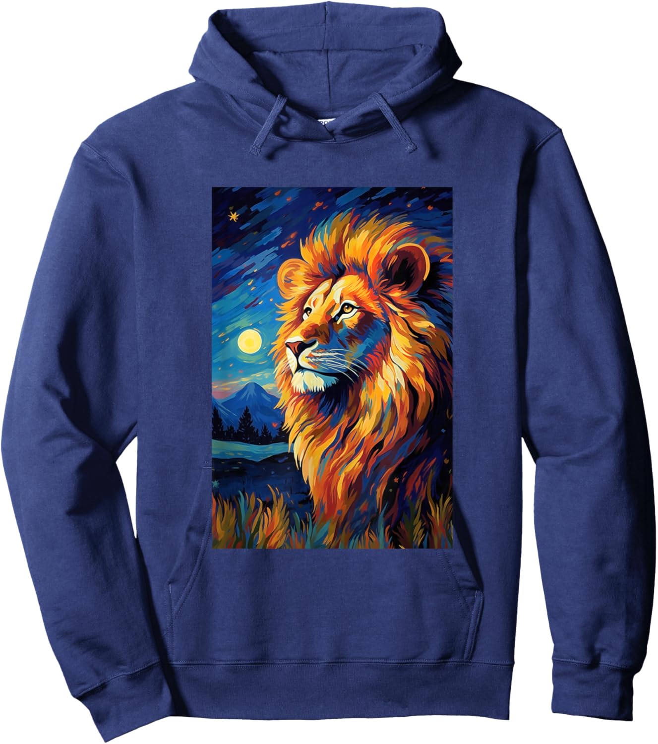 Lion Africa Van Gogh Style Starry Night Graphic Hoodie - Hoodie | Navy
