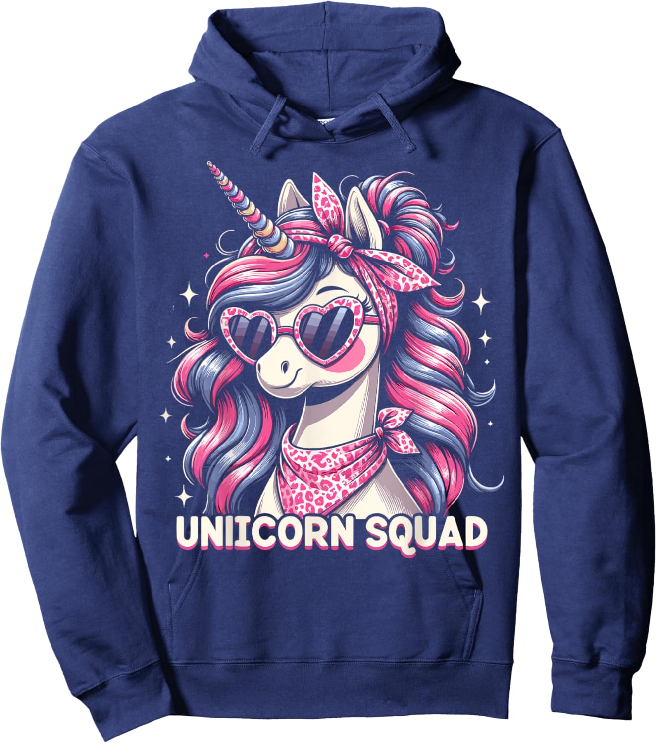 Unicorn Squad - Graceful Unicorn with leopard Bandana Hoodie - Hoodie | Navy