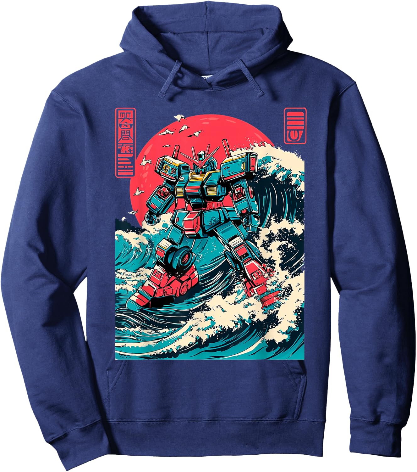 Japanese Mecha Anime Robot Retro Japanese Wave Kanagawa Hoodie - Hoodie | Navy
