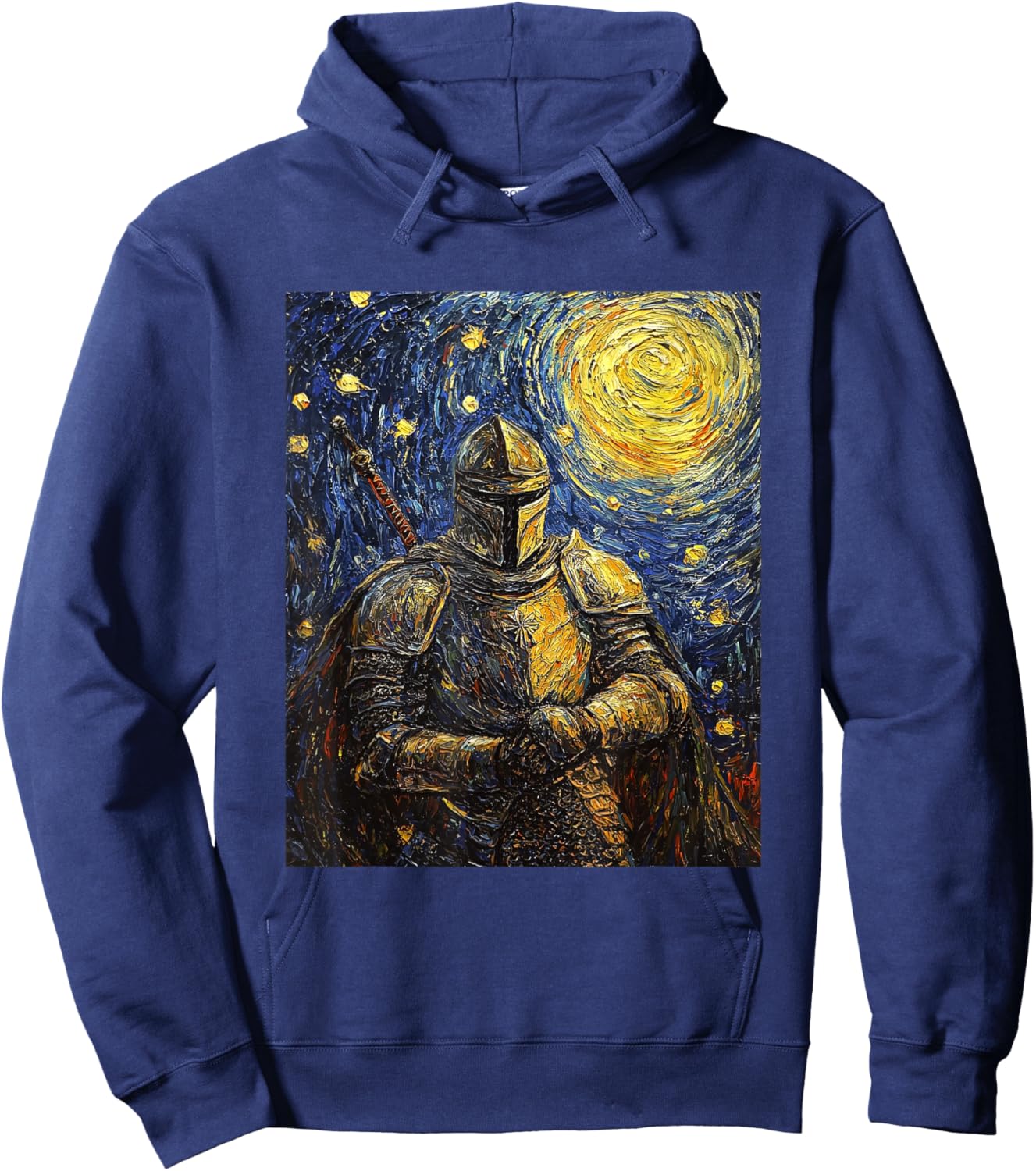 Knight Medieval Van Gogh Style Starry Night Graphic Hoodie - Hoodie | Navy