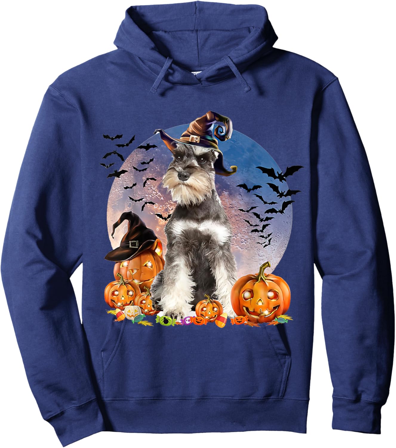 Dog Halloween Schnauzer Jack O Lantern Pumpkin Women Hoodie - Hoodie | Navy