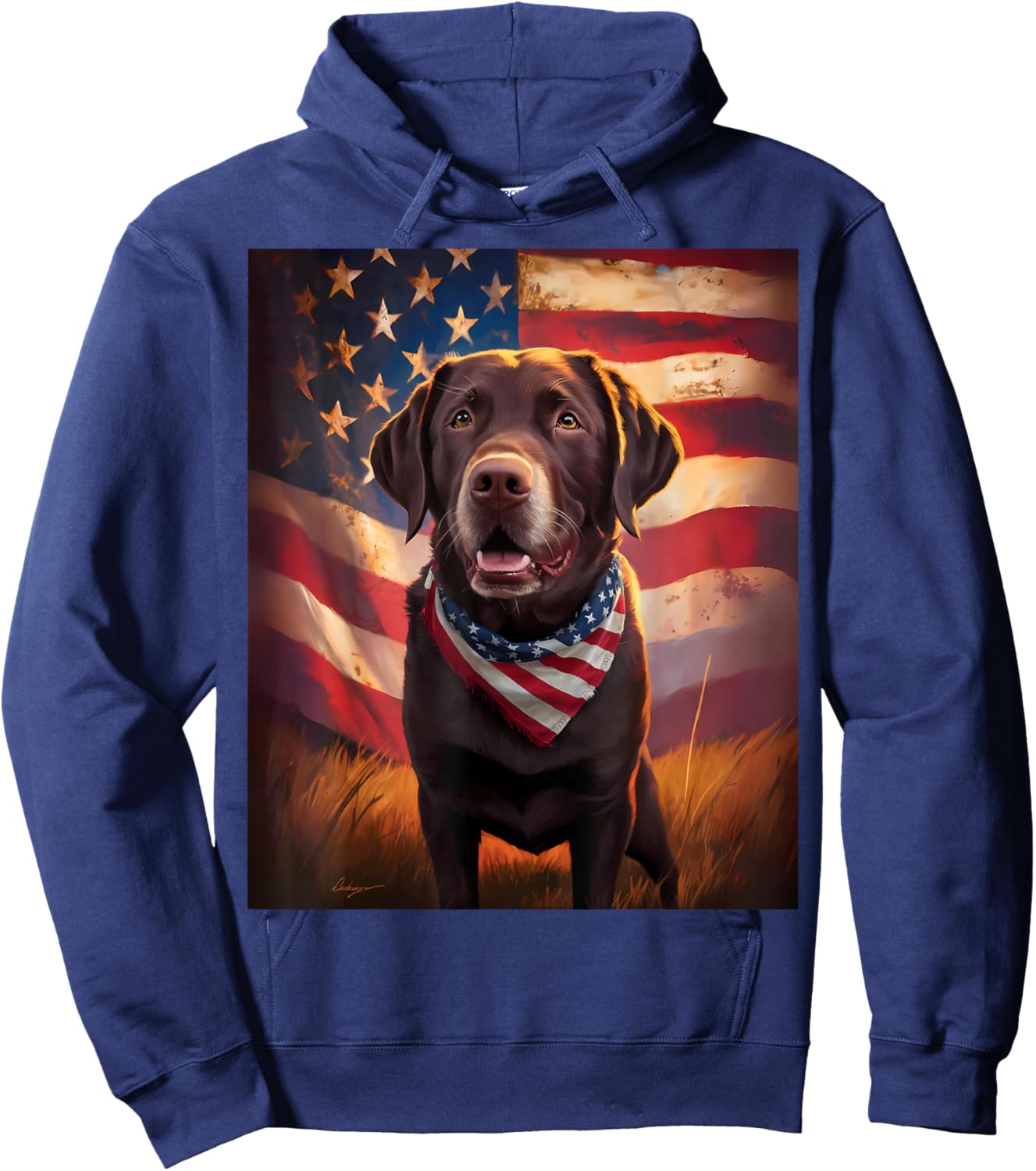 American Chocolate Labrador 4th of July Dog American Flag Hoodie - Hoodie | Navy