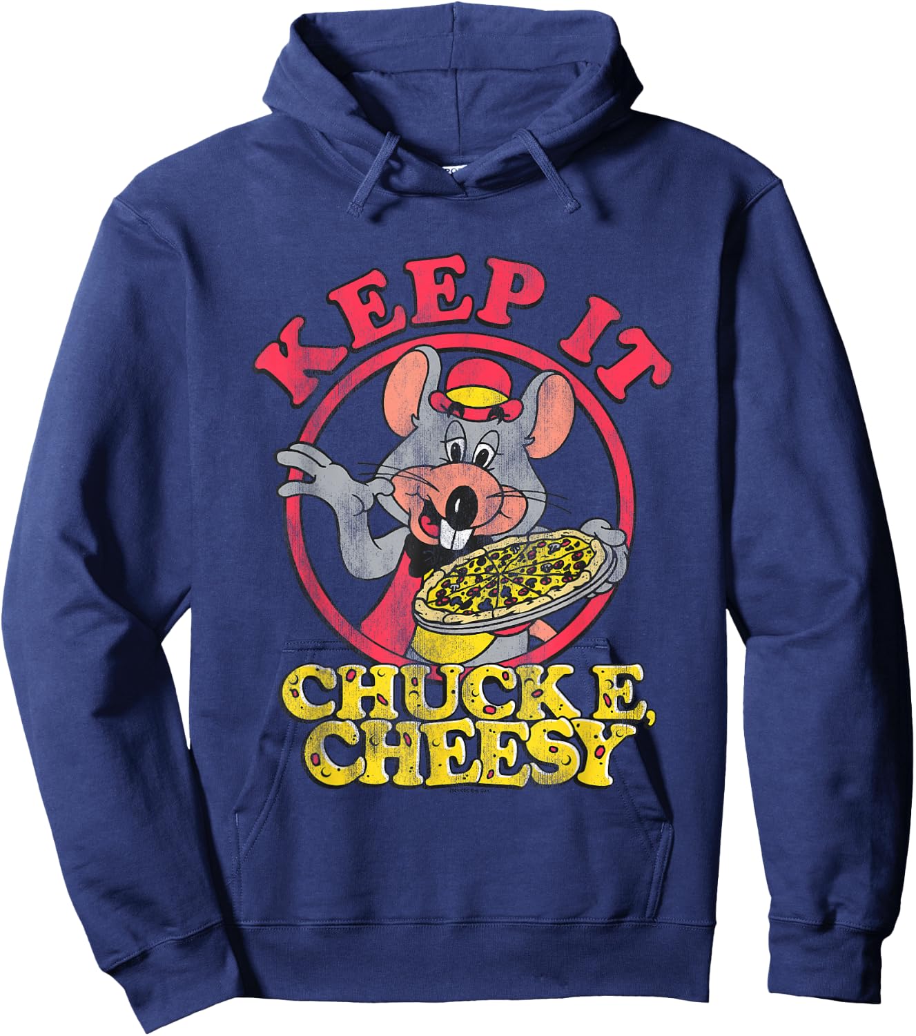 Chuck E. Cheese Keep It Cheesy Distressed Big Chest Logo Hoodie - Hoodie | Navy