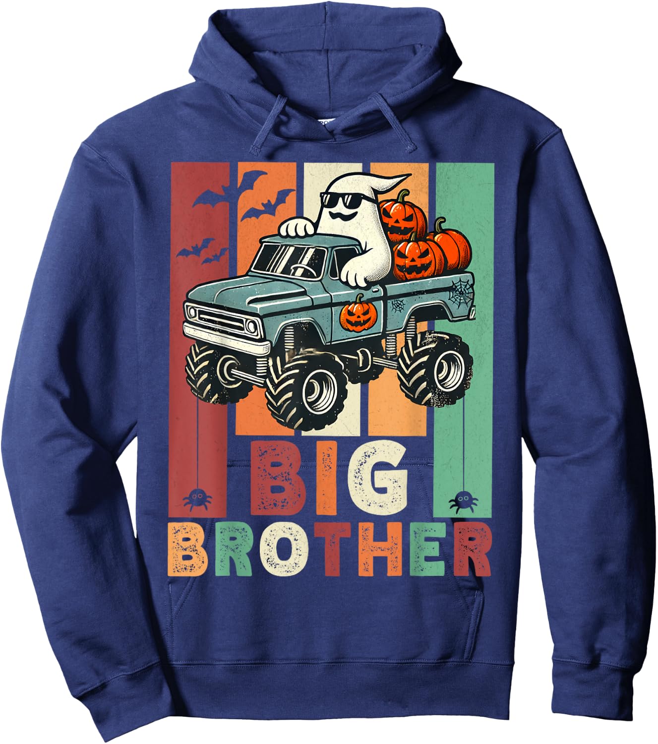 Vintage Ghost Monster Truck Halloween Big Brothers Pumpkins Hoodie - Hoodie | Navy