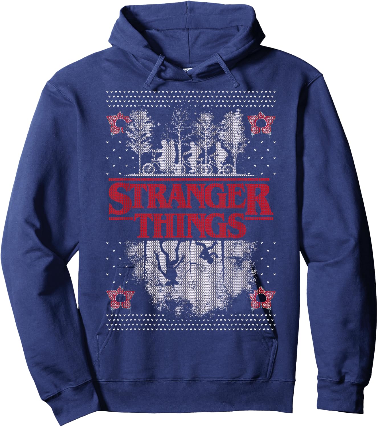 Netflix Stranger Things Ugly Christmas Sweater Style Hoodie - Hoodie | Navy