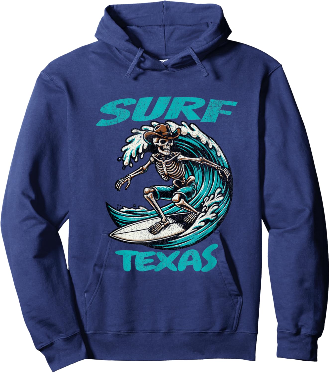 Surf Texas Cowboy Skeleton Surfing Radical Texan Waves Yeeha Hoodie - Hoodie | Navy