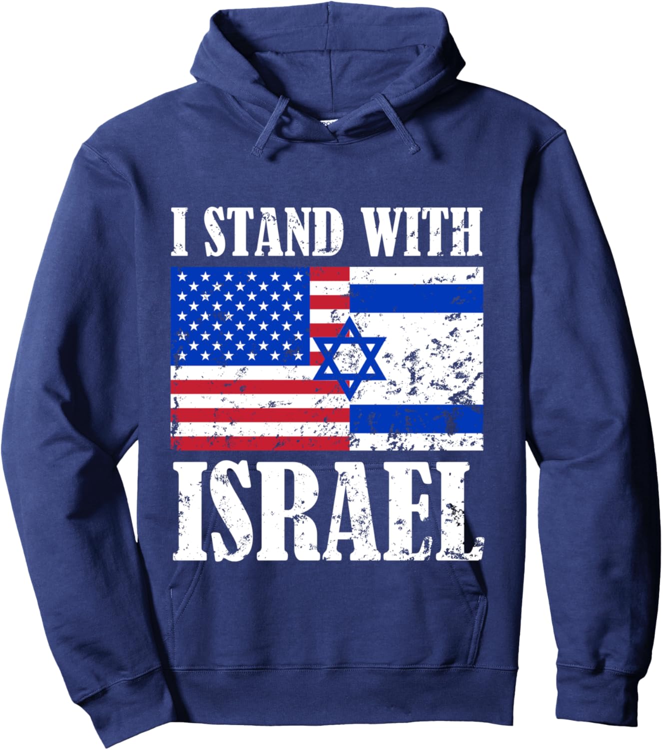 I Stand With Israel Patriotic, USA and Israel Flag Hoodie - Hoodie | Navy