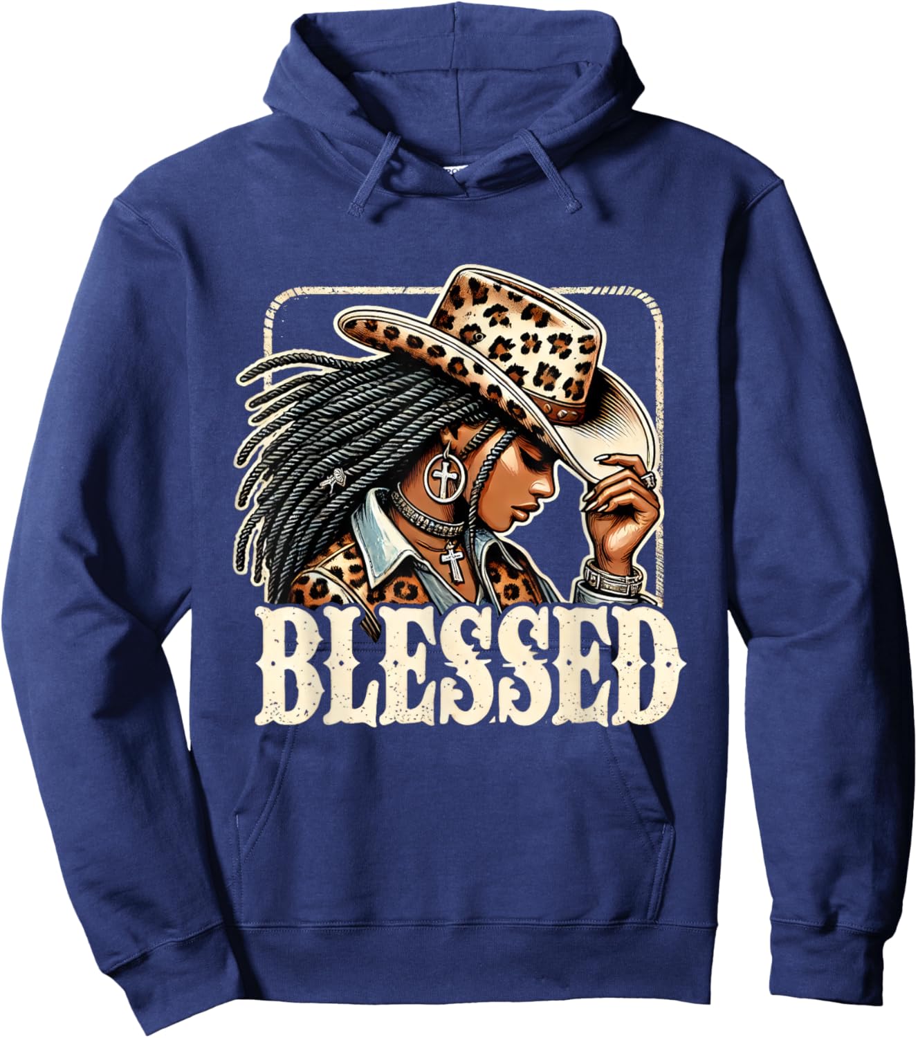 Retro Black Western Cowgirl African Christian Cowgirl Hoodie - Hoodie | Navy