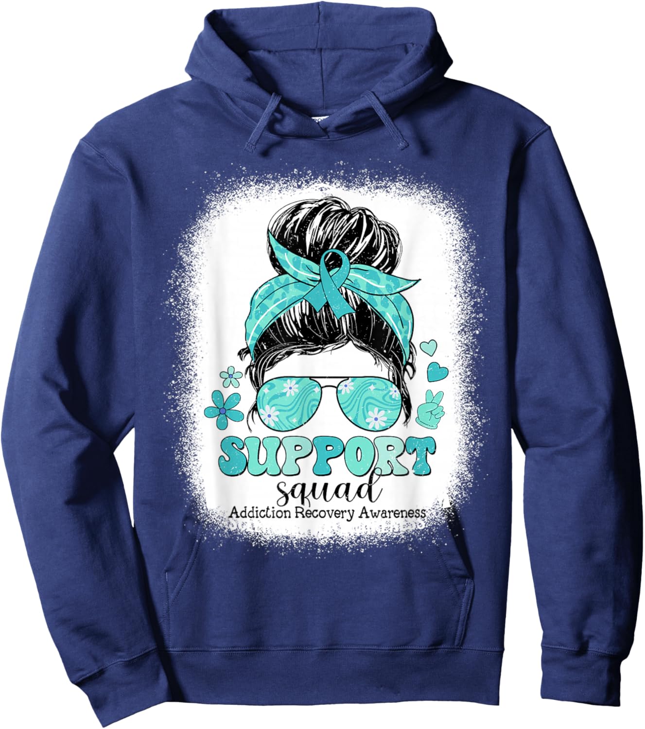 Groovy Support Squad Messy Bun Addiction Recovery Awareness Hoodie - Hoodie | Navy