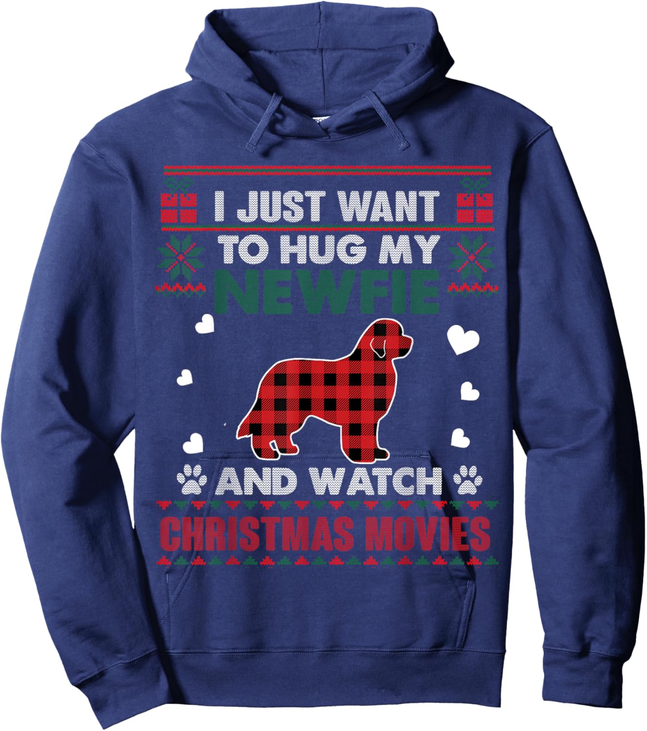 Newfie Dog Owner Christmas Movies Pajama Xmas Ugly Sweater Women Kids Hoodie - Hoodie | Navy
