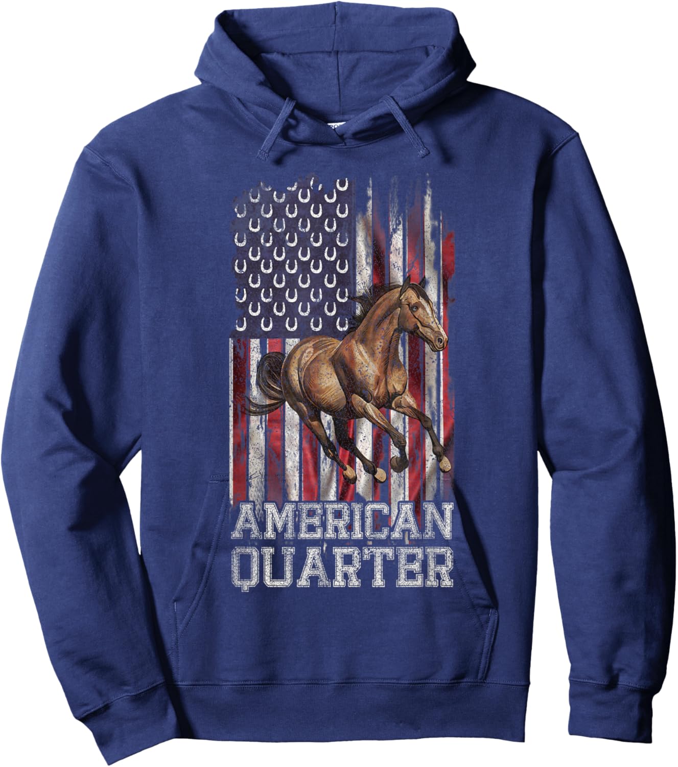 USA Flag American Quarter Horse Lover, Horseback Riding Hoodie - Hoodie | Navy