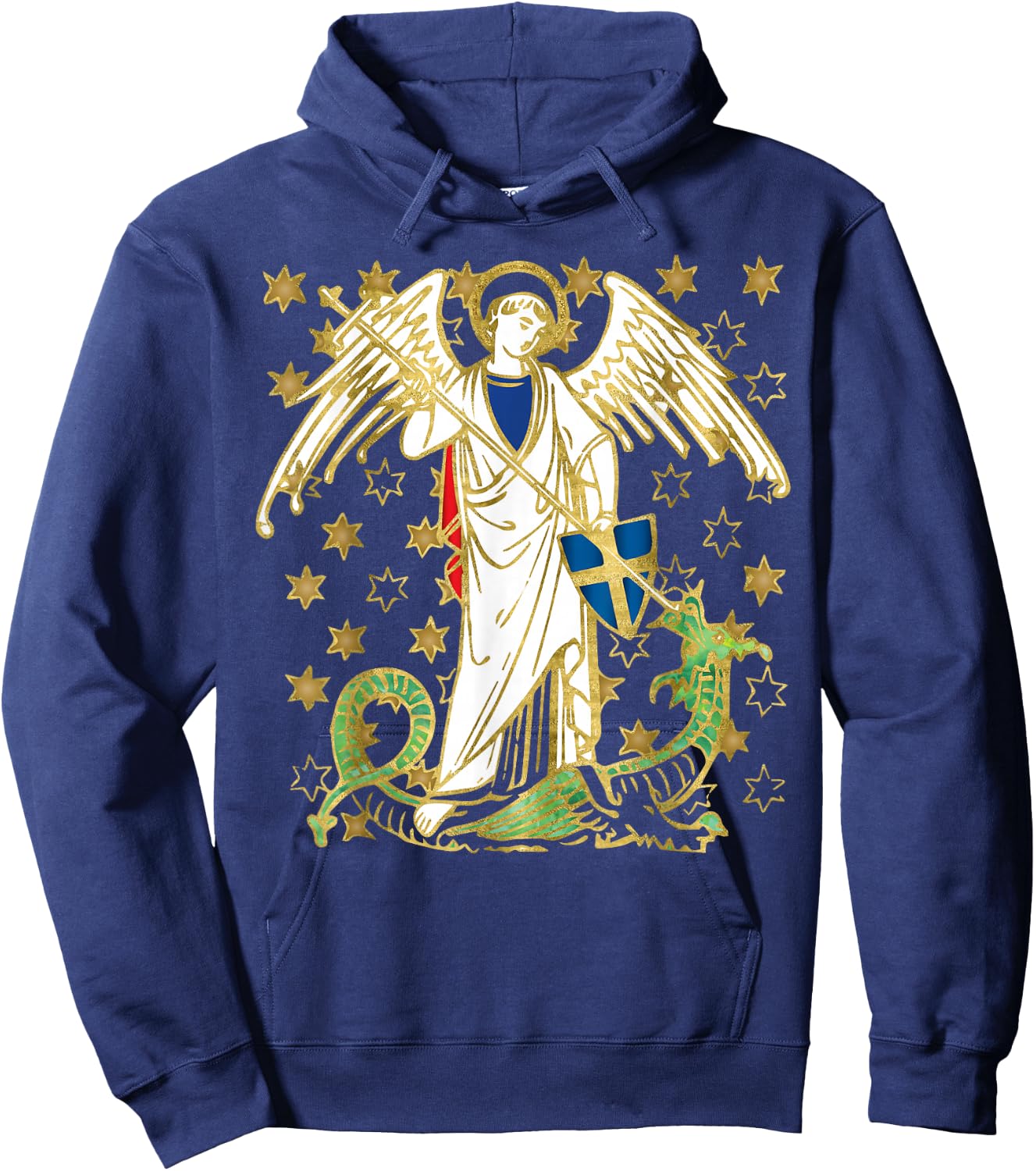 St. Michael the Archangel Icon Dragon Catholic Angel Vintage Hoodie - Hoodie | Navy