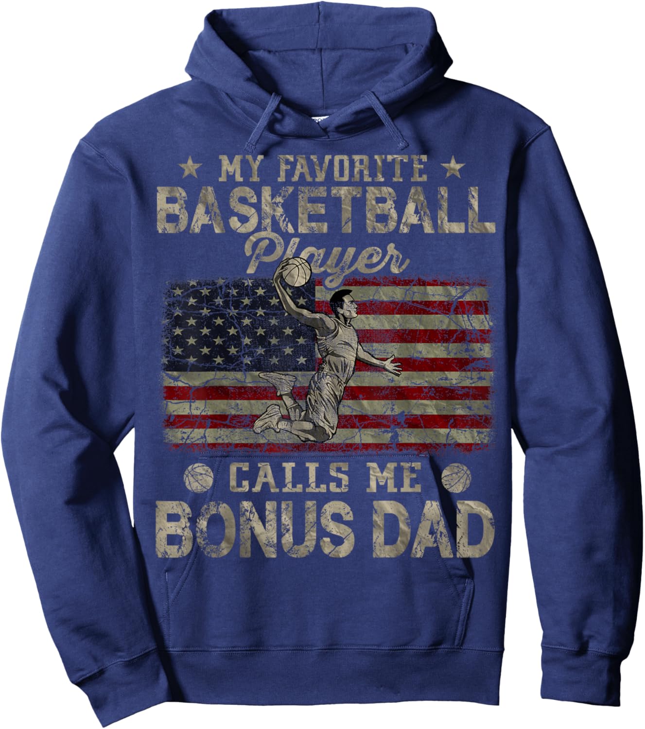 My Favorite Basketball Player Calls Me Bonus Dad USA Flag Women Men Hoodie - Hoodie | Navy