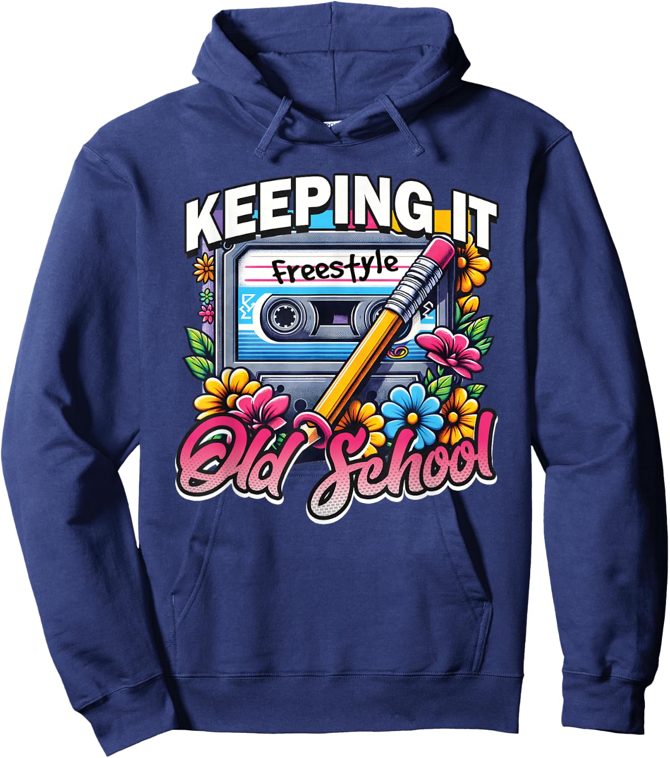 Keeping It Old School 80s Freestyle Cassette Design Hoodie - Hoodie | Navy
