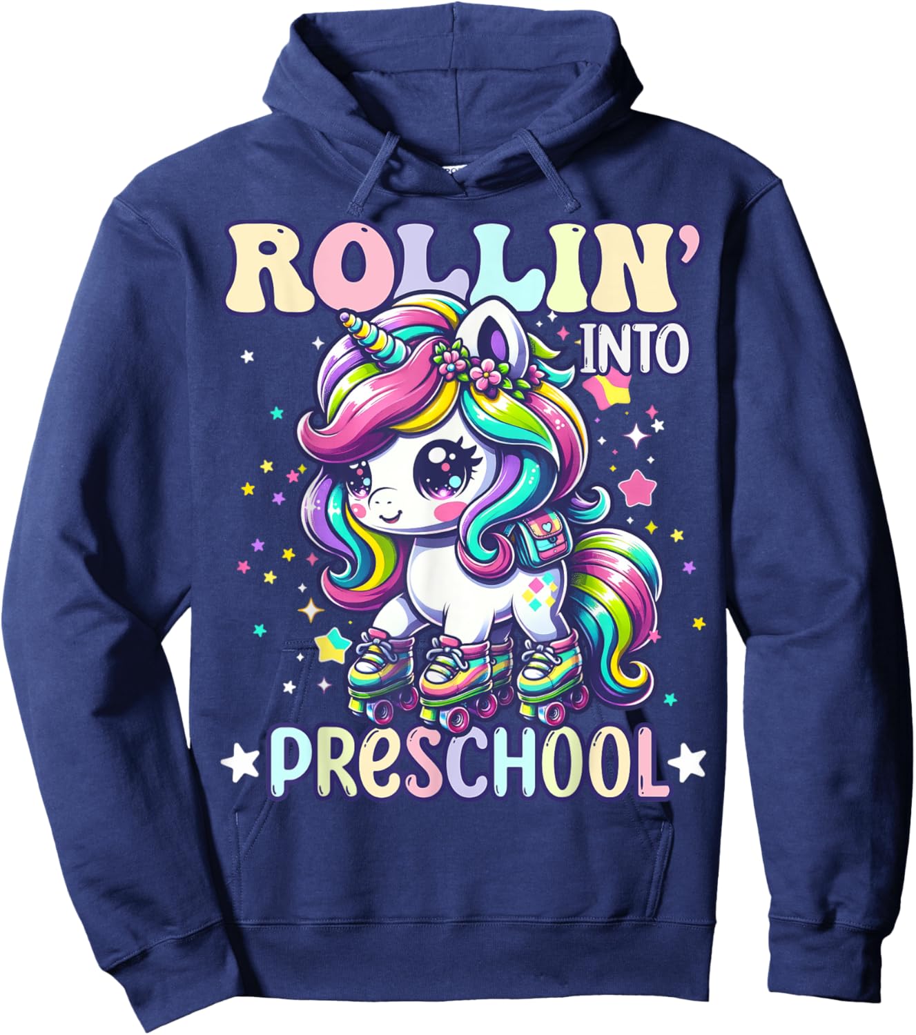 Preschool Back To School First Day Girls PreK Rollin Unicorn Hoodie - Hoodie | Navy