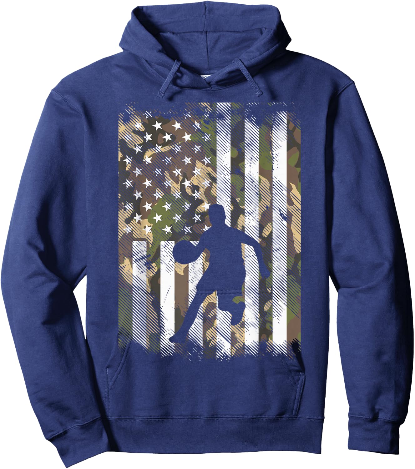 Camo Flag Basketball Vintage Patriotic Baller Men Women Kids Hoodie - Hoodie | Navy