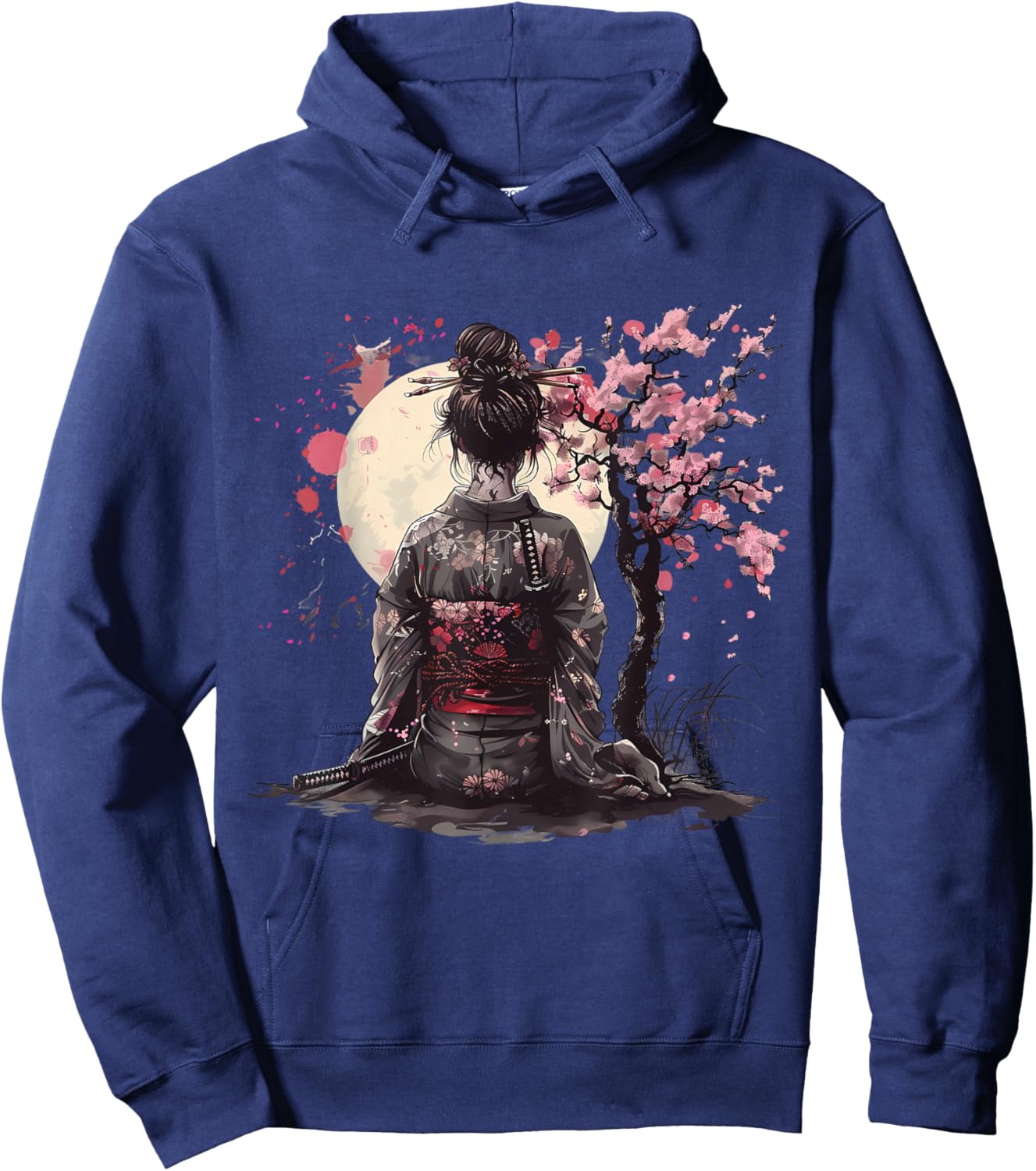 Japanese Samurai Girl Sakura Cherry Blossom Japanese Geisha Hoodie - Hoodie | Navy